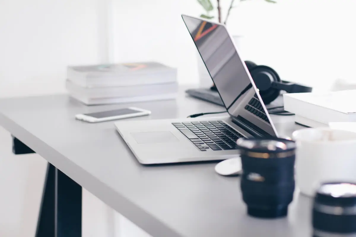 A laptop sitting on a home workstation