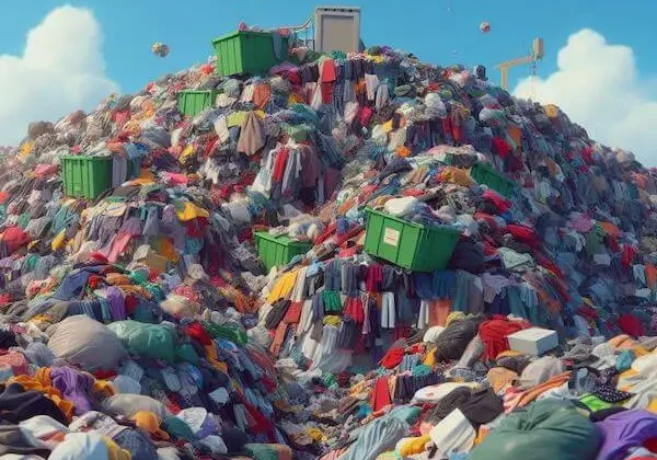 A landfill filled with fast fashion clothing