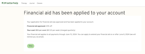 BetterHelp offers financial aid for eligible users